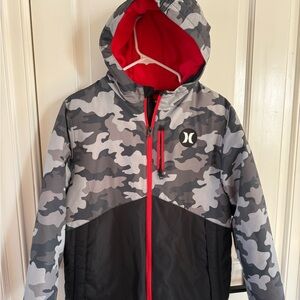 Hurley Kids Camo Puffer Jacket - Black, Gray, and Red